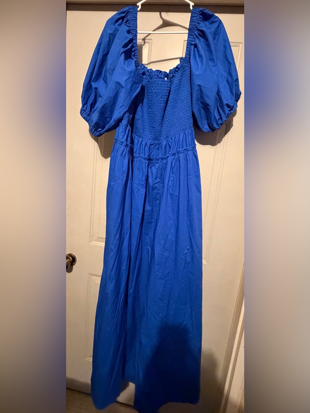 Royal Blue Puff-Sleeve Smocked Maxi Dress